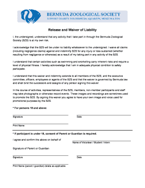 Bermuda Zoological Society Liability Waiver