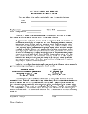 Authorization and Release for Employment Records