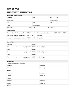 City of Palo Employment Application