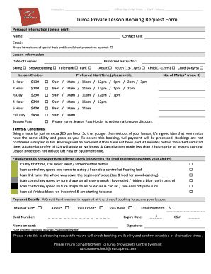 Turoa Private Lesson Booking Request Form