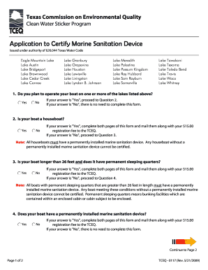Texas Marine Sanitation Device Certification Application