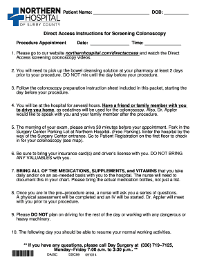 Direct Access Instructions for Screening Colonoscopy