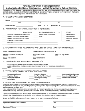 Authorization for Use or Disclosure of Health Information to School Districts