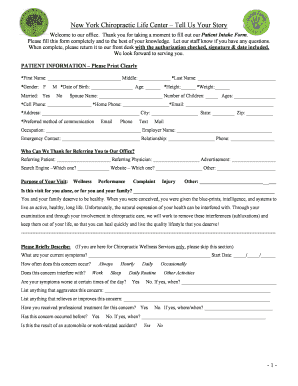 New York Chiropractic Life Center Patient Intake Form