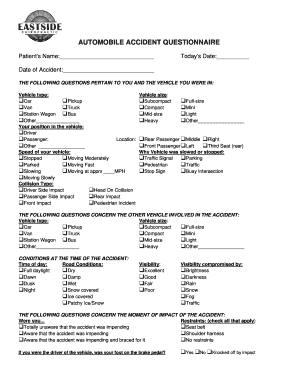 Automobile Accident Questionnaire