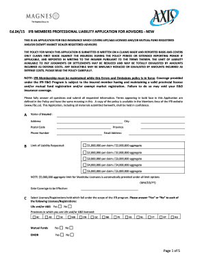 IFB Members Professional Liability Application for Advisors