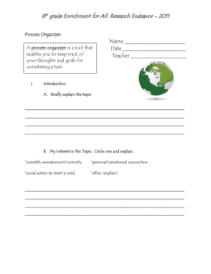 8th Grade Research Endeavor Process Organizer