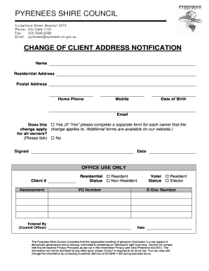 Change of Client Address Notification