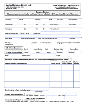 Medical License Application Service Packet