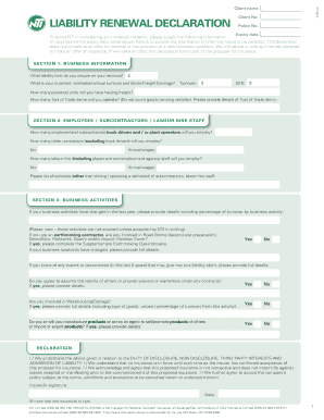 Liability Renewal Declaration Form