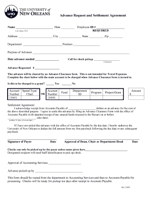 Advance Request and Settlement Agreement