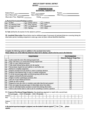 Whitley County School District Behavioral Observation Form