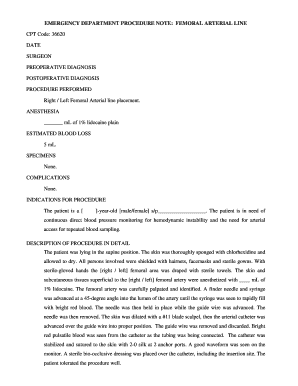 Femoral Arterial Line Placement Procedure Note