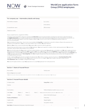 WorldCare Group Employee Health Insurance Application Form