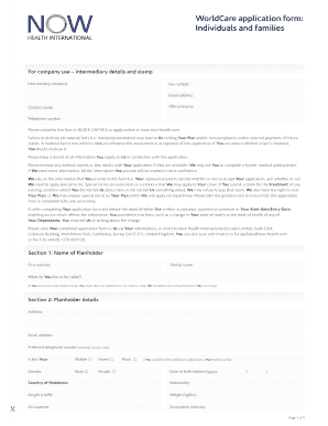 WorldCare Health Insurance Application Form