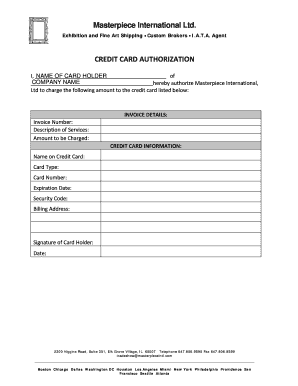 Credit Card Authorization for Art Shipping