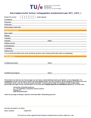 Aanvraagformulier factuur collegegelden