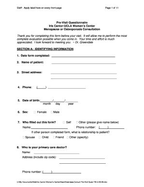 Menopause or Osteoporosis Consultation Pre-Visit Questionnaire