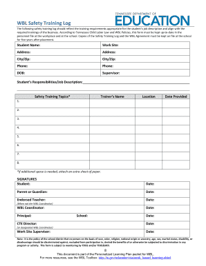 WBL Safety Training Log