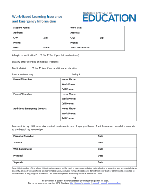 Work-Based Learning Emergency Information Form