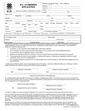 BC 4-H Member Application Form