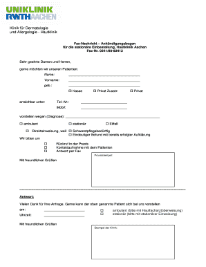 Fax-Nachricht – Ankündigungsbogen