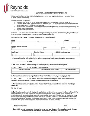 Summer Financial Aid Application Form
