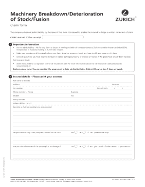 Machinery Breakdown Claim Form