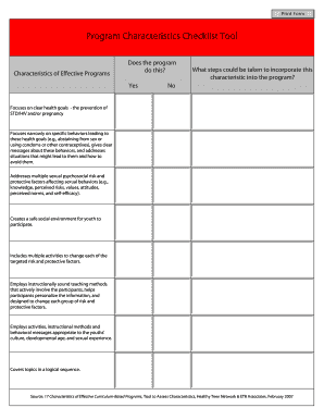 Program Characteristics Checklist Tool