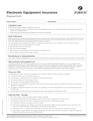 Electronic Equipment Insurance Proposal - Zurich New Zealand