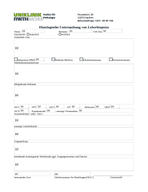 Formular zur histologischen Untersuchung von Leberbiopsien
