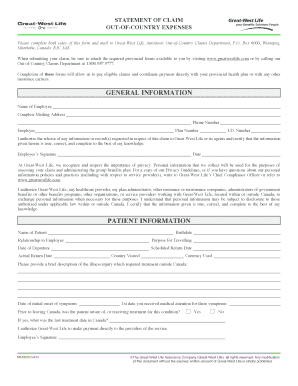 Statement of Claim for Out-of-Country Expenses