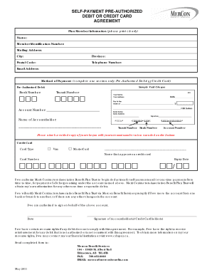 Self-Payment Pre-Authorized Debit or Credit Card Agreement