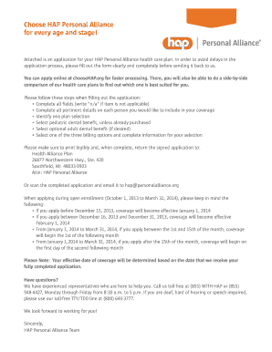 HAP Personal Alliance Health Plan Application