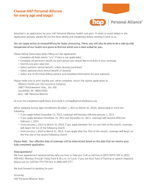 HAP Personal Alliance Health Insurance Application