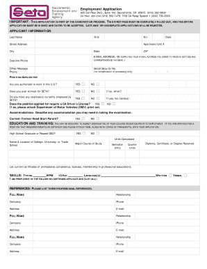 Sacramento Employment Application