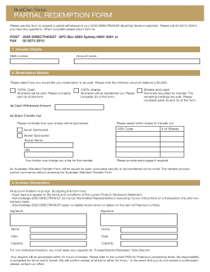 2020 DIRECTINVEST BlueChip Series Partial Redemption Form