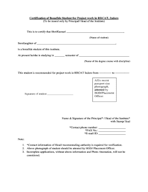 Bonafide certificate gujarati pdf - Certification of Bonafide Student for Project work in RRCAT, Indore ... - rrcat gov