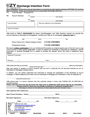 Mortgage Discharge Intention Form