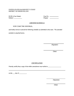 Amended Schedule for Bankruptcy