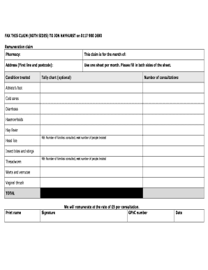 Pharmacy Remuneration Claim Form