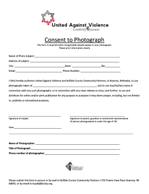 Consent to Photograph Form