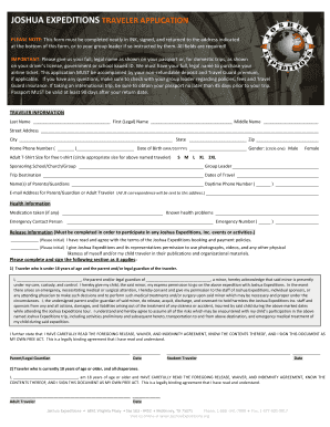 Joshua Expeditions Traveler Application