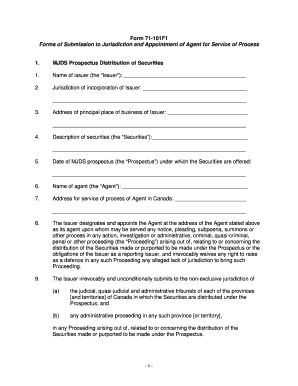 Form 71-101F1 Submission to Jurisdiction and Appointment of Agent for Service of Process