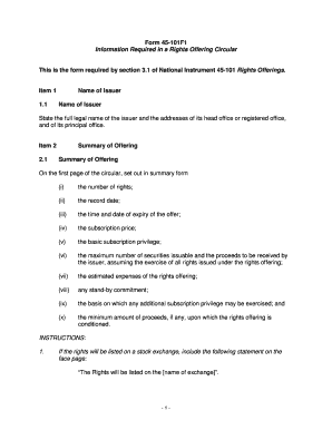 Form 45-101F1 Rights Offering Circular