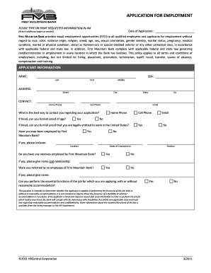 First Mountain Bank Employment Application