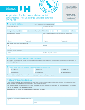 University of Hertfordshire Accommodation Application