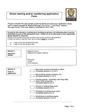 BApplicationb form street naming and numbering bApril2011b - Watford bb - watford gov