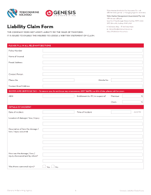 Tokio Marine Liability Claim Form