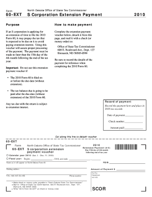 North Dakota S Corporation Extension Payment Form 2010